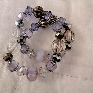 Silver and lilac, purple crystal elastic bracelet